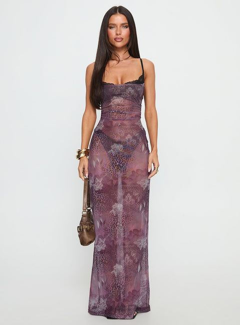 bra to wear with maxi dress Evera Sheer Built In Bra Maxi Dress Purple