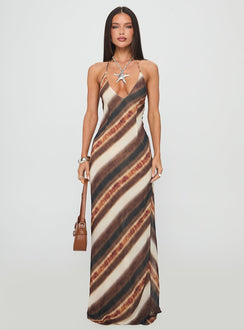 Esmira Halter Maxi Dress Brown Stripe