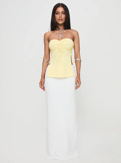 front view of model wearing Princess Polly Laurenita Longline Tube Top Yellow Sleeveless Sweetheart 