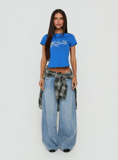 Nine Lives Graphic Baby Tee Cobalt