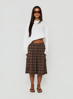Brenn Baggy Longline Shorts Brown Plaid