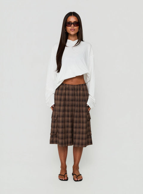 Brenn Baggy Longline Shorts Brown Plaid