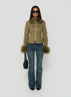 Nindie Faux Fur Contrast Jacket Green