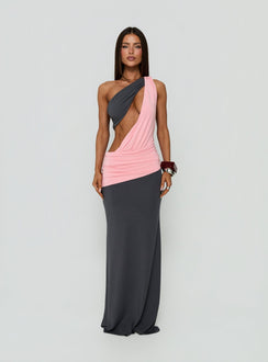 Loletta Draped One Shoulder Maxi Dress Charcoal / Pink