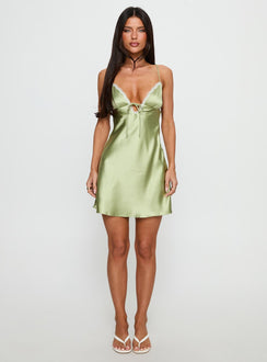 Jasminda Lace Trim Mini Dress Green
