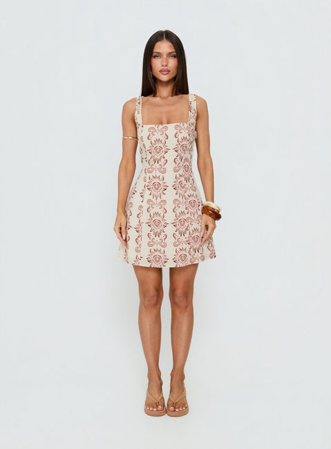Maris Mini Dress Cream / Pink Petite