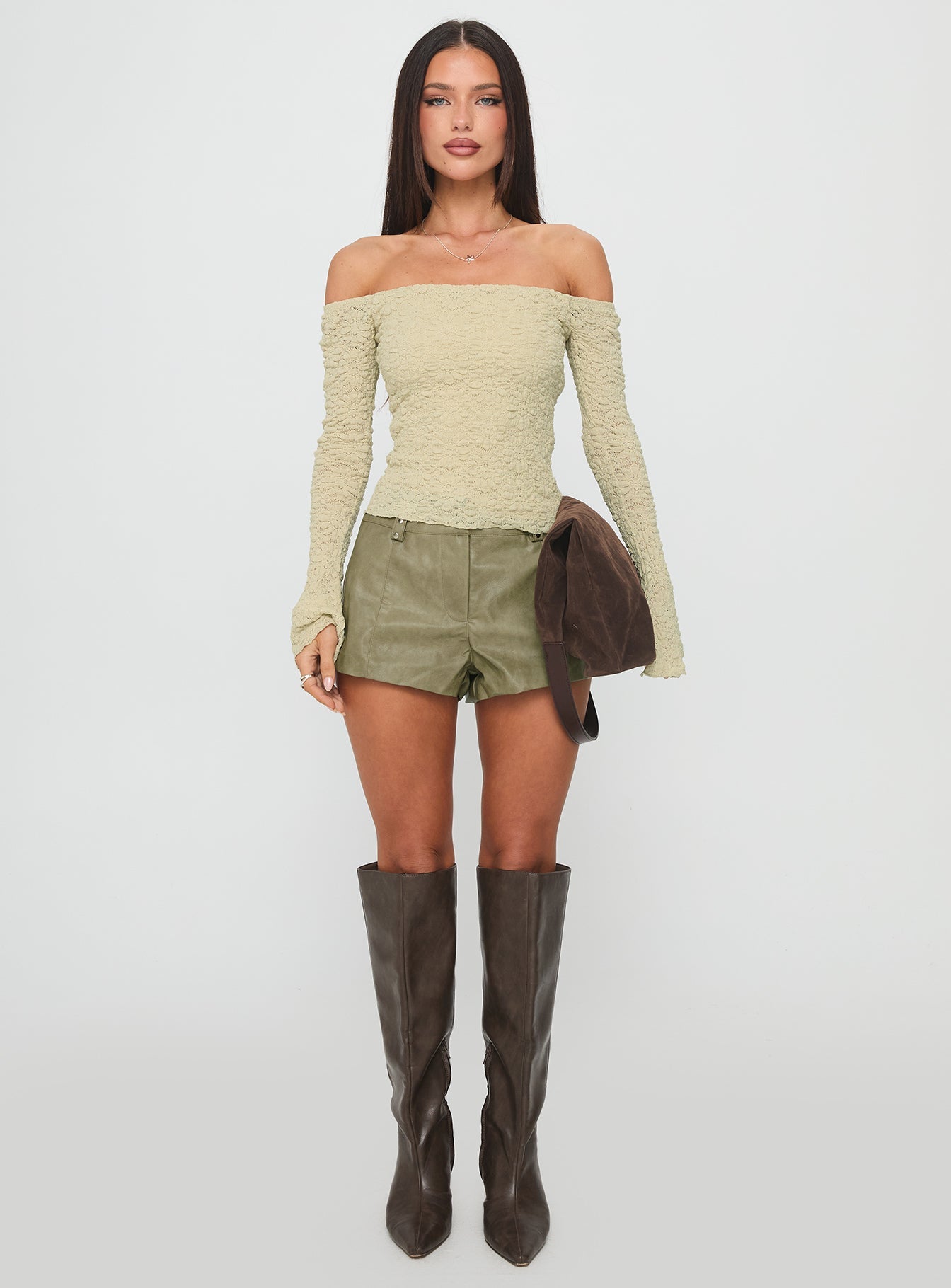 Half Of You Off Shoulder Top Sage