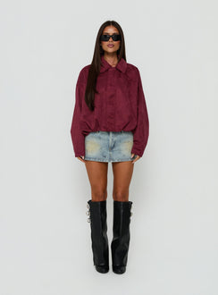 Enlightened Faux Suede Bomber Jacket Burgundy