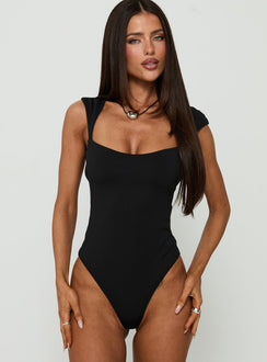 Fabienna Scoop Neck Cap Sleeve Bodysuit Black
