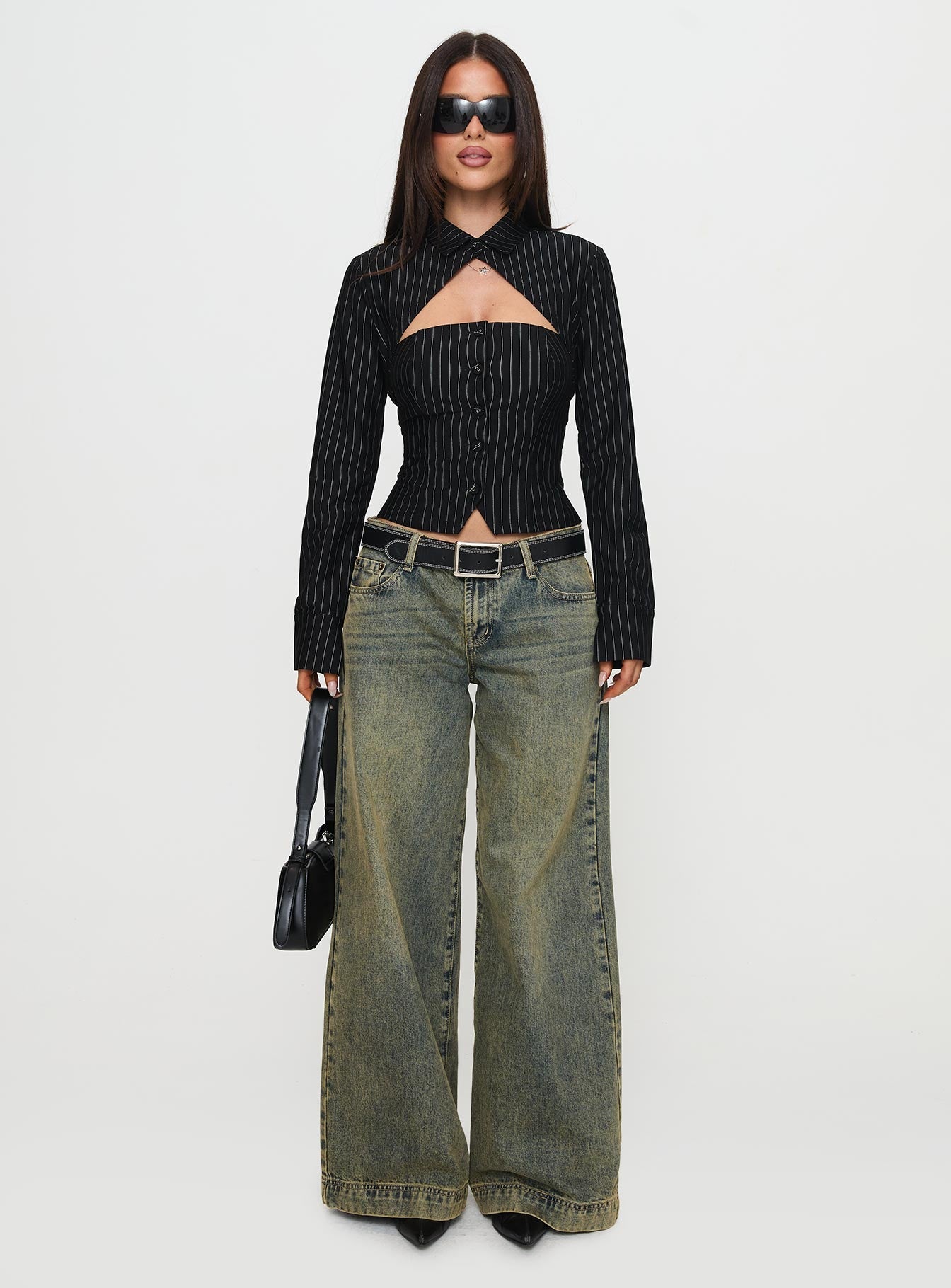 back view of model wearing Princess Polly Amor Mio Two Piece Top Multi Full Sleeves 