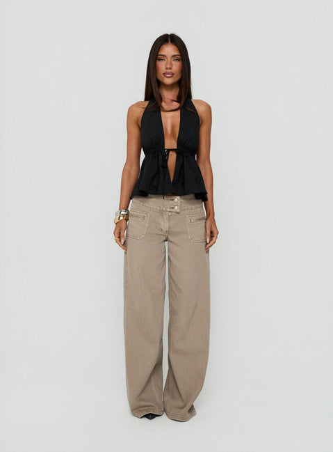 Top Form Broderie Anglais Tie Front Halter Top Black