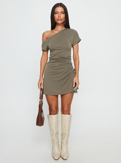 Pavlina Off Shoulder Lace Ruched Mini Dress Green