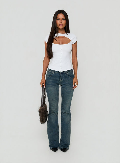 Jaidyn Keyhole Ribbed Top White