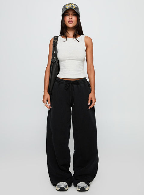 front view of model wearing Princess Polly Bleeker High Neck Top Grey Marle Sleeveless Crew Neck 