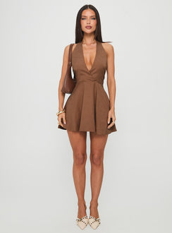 Head Turner Halter Playsuit Brown