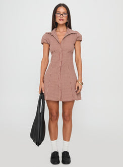 Kavira Tie Bust Shirt Dress Red Gingham