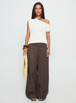 Winslie Thick Waistband Buckle Pants Chocolate Stripe