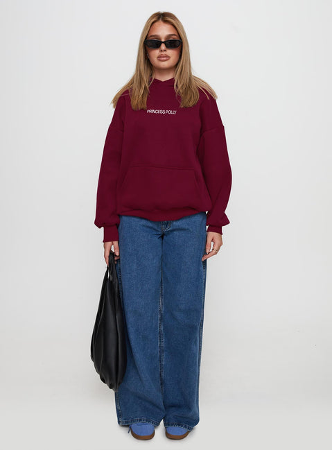 back view of model wearing Princess Polly Princess Polly x Butterfly Foundation Charity Merch Hoody Wine Long 