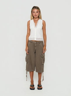 Avenza Collared Lace Trim Sleeveless Top White
