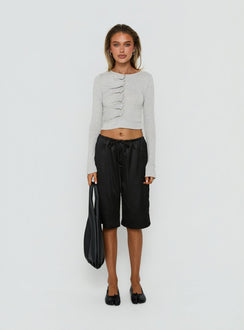 Idanna Ruched Button Down Long Sleeve Top Grey Marle