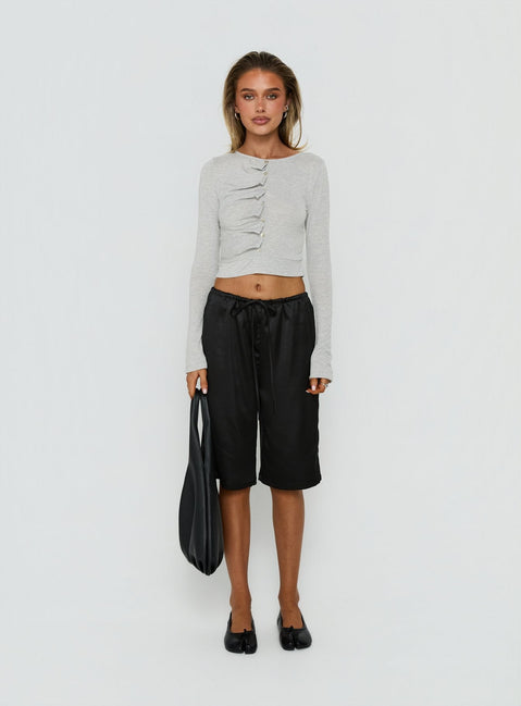 Idanna Ruched Button Down Long Sleeve Top Grey Marle