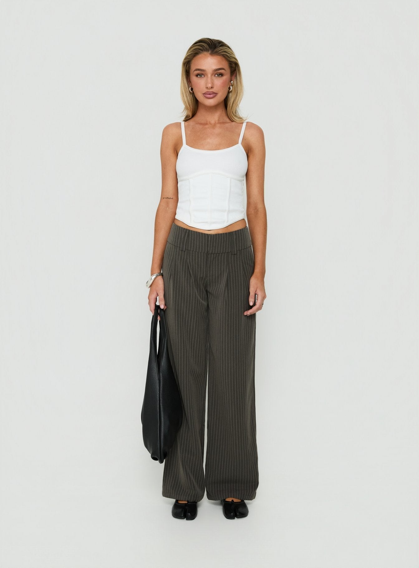 Two Lovers Low Rise Pants Grey Pinstripe