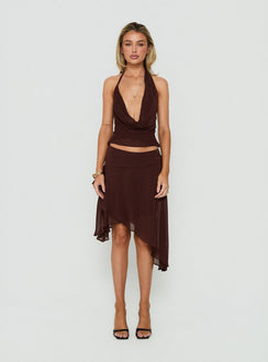 Evaleine Chiffon Cowl Neck Top Chocolate