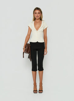 Alexandrea Plunge Button Up Top Cream