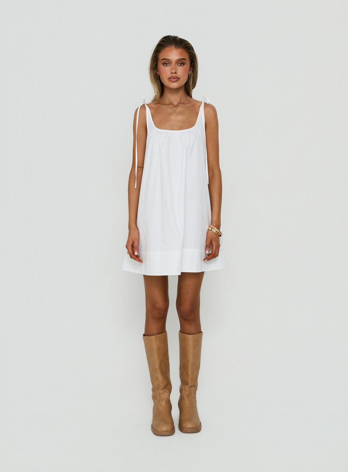 Lucka Babydoll Tie Mini Dress White