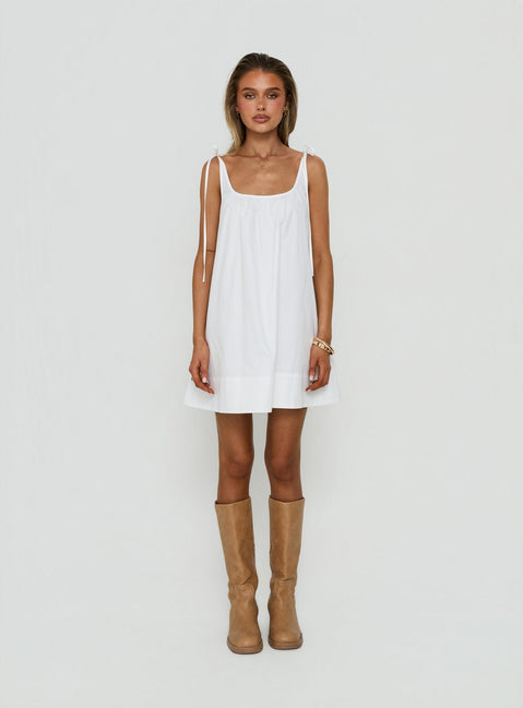 Lucka Babydoll Tie Mini Dress White