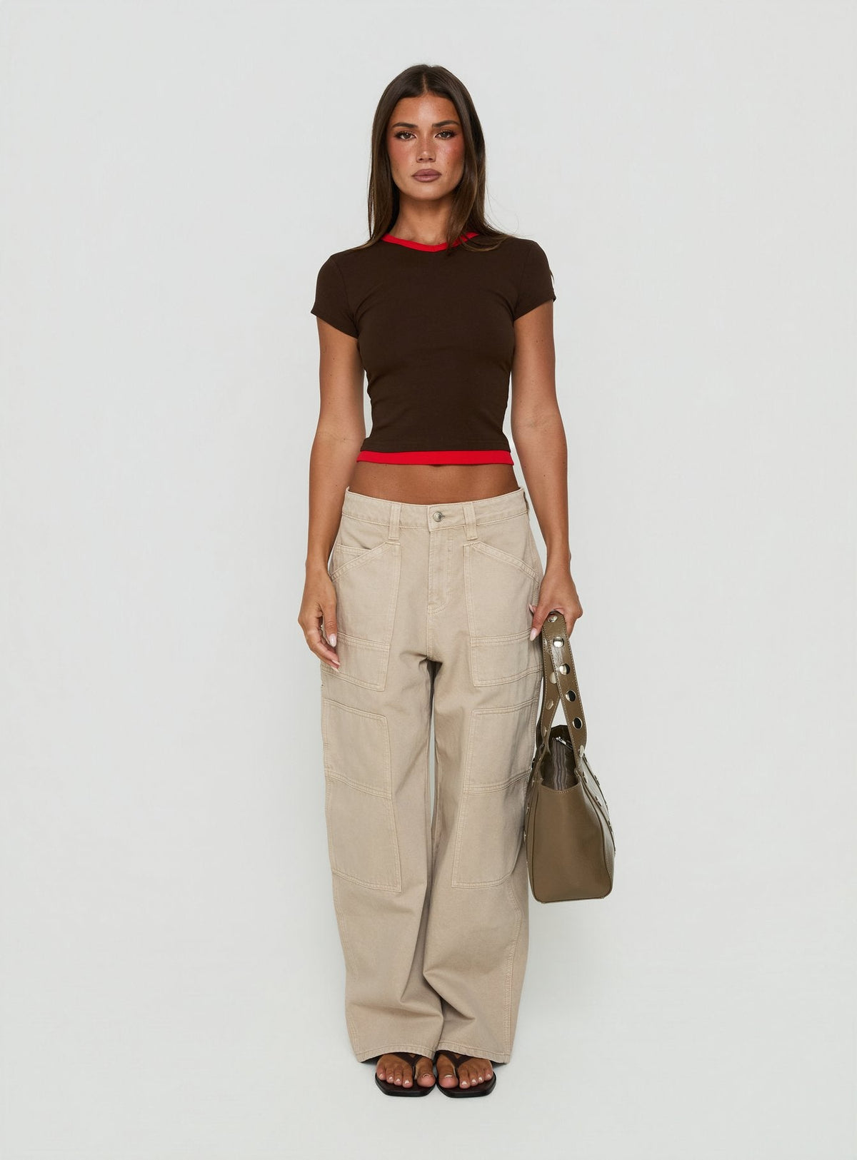 Journee High V Spliced Tee Chocolate / Red