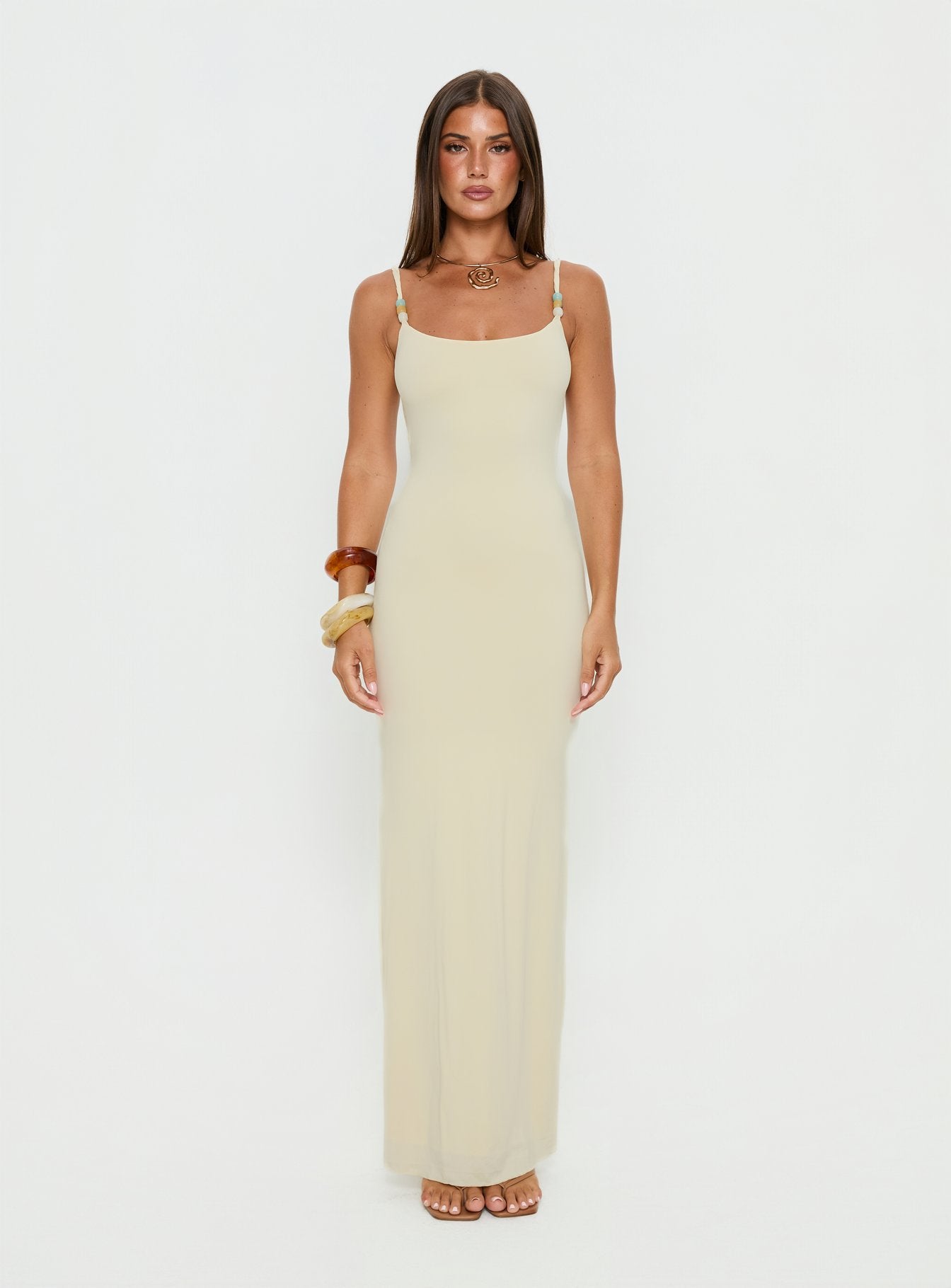 Page Turner Beaded Maxi Dress Lemon