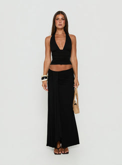 Keerah Tie Neck Halter Top Black