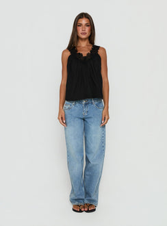 Delune Ruched V Neck Top Black