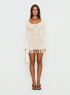 Melosa Long Sleeve Crochet Mini Dress White | Princess Polly