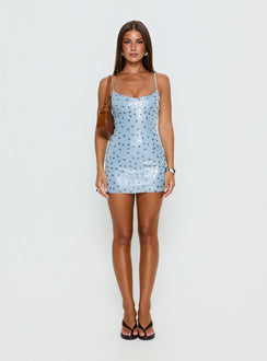 Mareni V Neck Sequin Mini Dress Blue Polka Dot