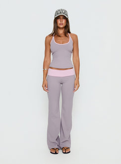 front view of model wearing Princess Polly Kobee Jersey Flare Pants Slate / Dusty Pink Mid Rise Pants 