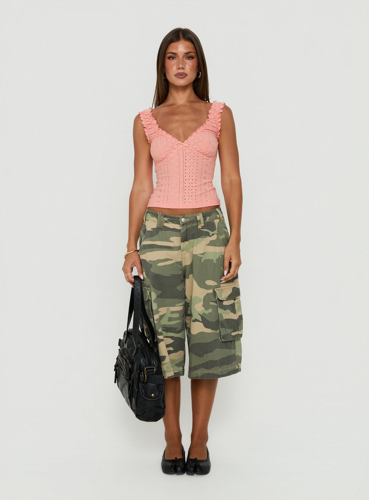 Bethinae Ruched V Neck Top Coral Anglaise