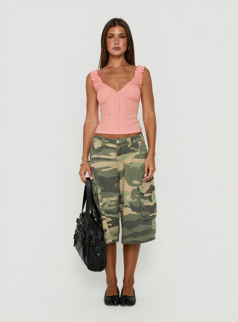 Bethinae Ruched V Neck Top Coral Anglaise