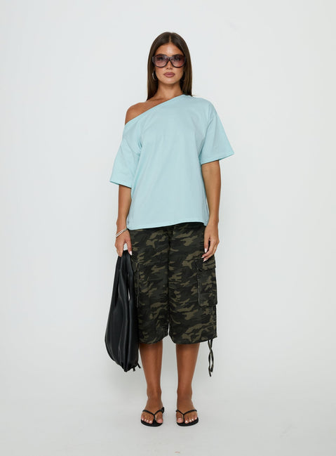 Settle Down One Shoulder Top Aqua