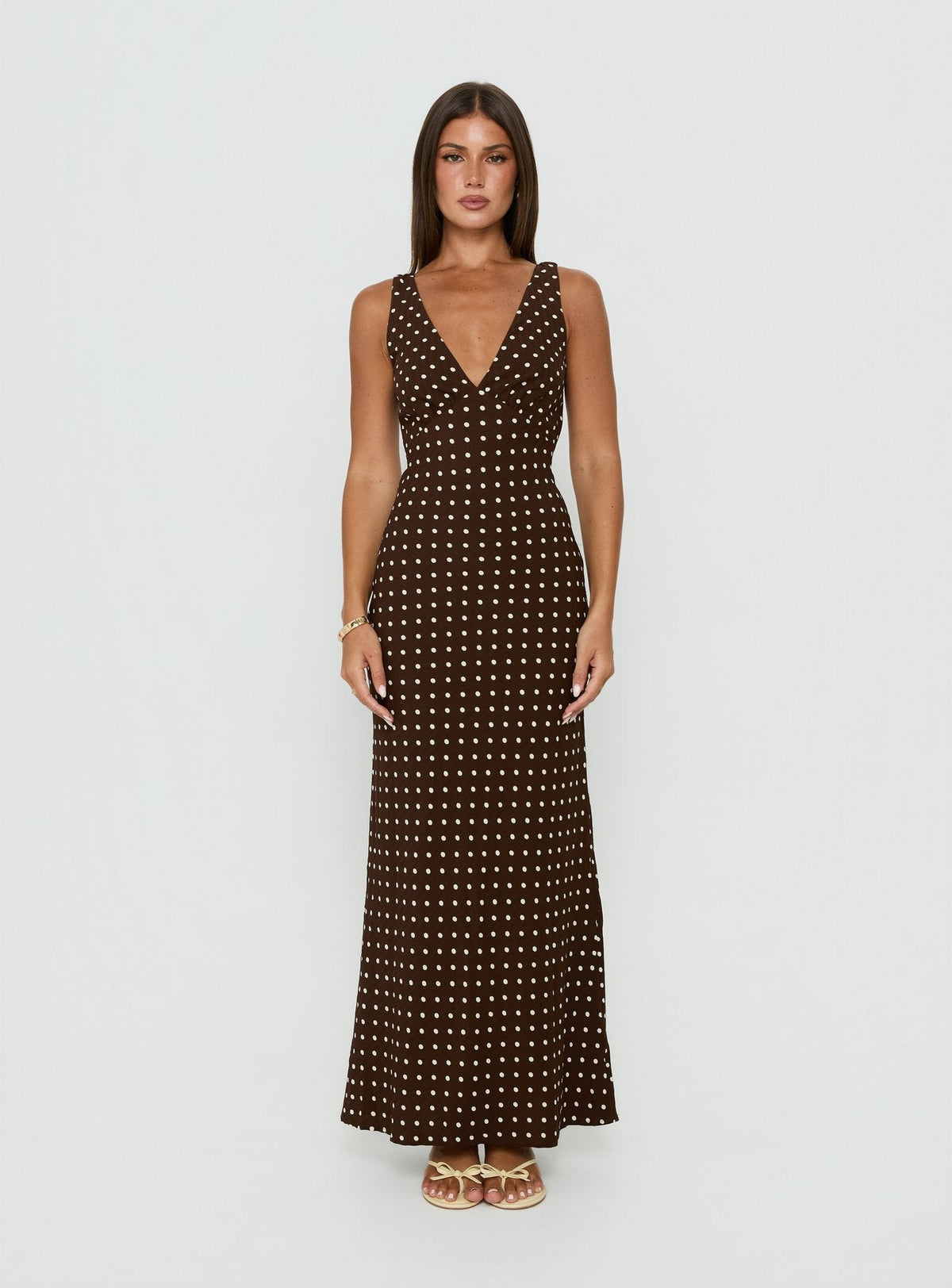 Nellie Maxi Dress Brown Polka Dot Petite