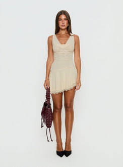 Kaelie Cowl Neck Asymmetrical Mini Dress Cream