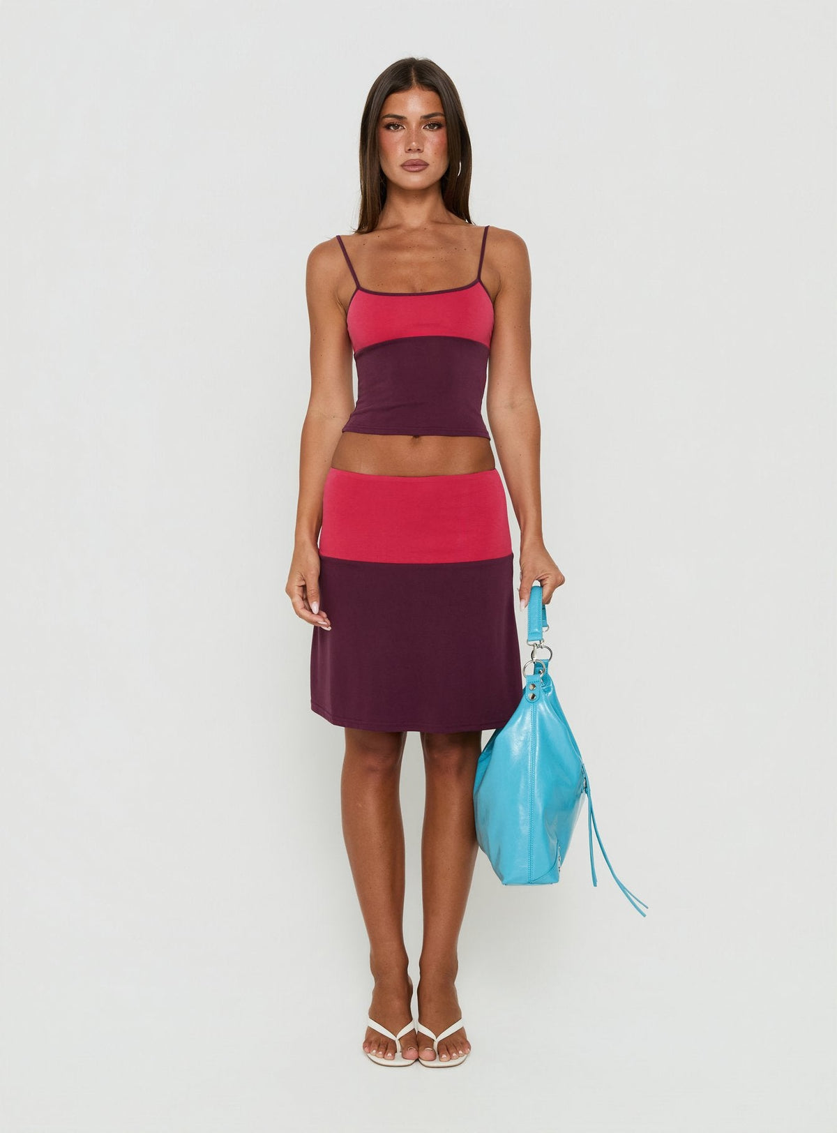 Irisah Splice Midi Skirt Red / Plum