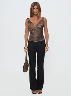 side view of model wearing Princess Polly Emilea Top Multi Sleeveless Plunger 