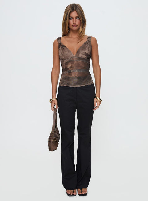 side view of model wearing Princess Polly Emilea Top Multi Sleeveless Plunger 