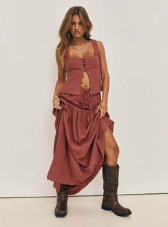 Rust Linen top Square neck, button up fastening