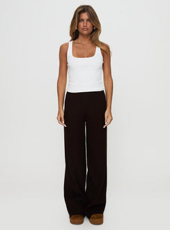 front view of model wearing Princess Polly Montana Knit Pants Chocolate Brown High Waisted Pants 