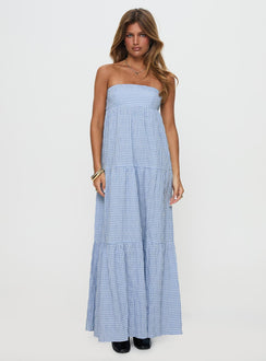 Wynnie Strapless Maxi Dress Blue Check