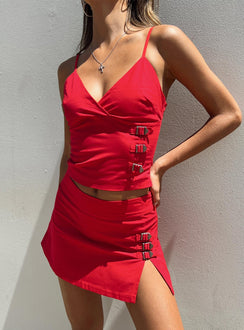 Front view of model wearing  front Back 2k Mini Skirt Red Princess Polly  Mini Skirts 