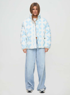 Graphic print, collar, twin pockets, button fastening